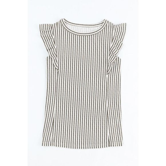 Azura Exchange  Gray Crew Neck Ruffled Striped Tank Top - Picture 8 of 15